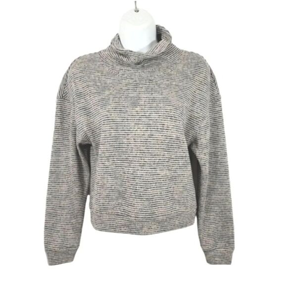 Madewell Textured Cowl Turtleneck Top in Multi Rainbow Rib in Deep Navy Size XXS - Picture 4 of 12